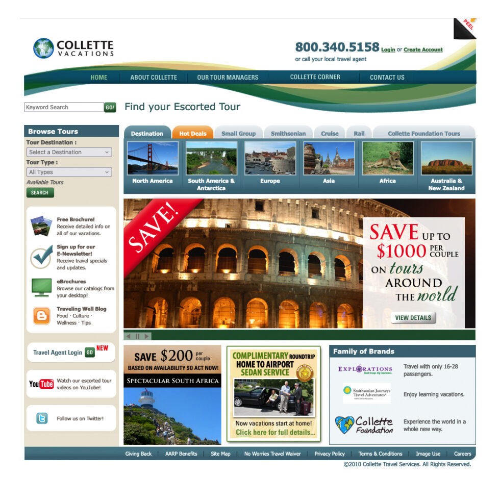 Collette Vacations home page